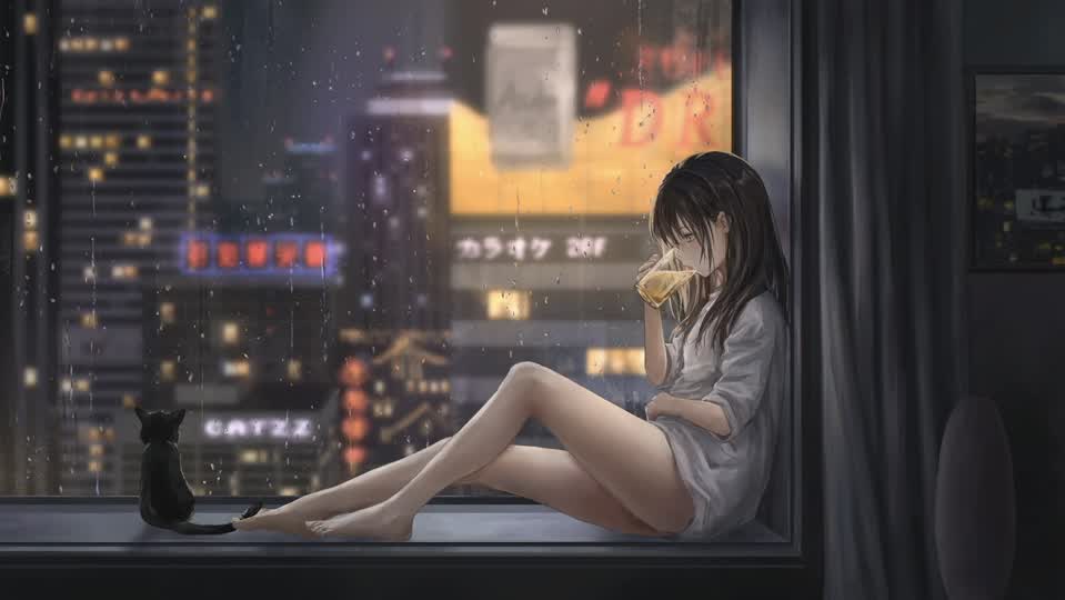 《雨后的图书室与蓝色耳机》配图